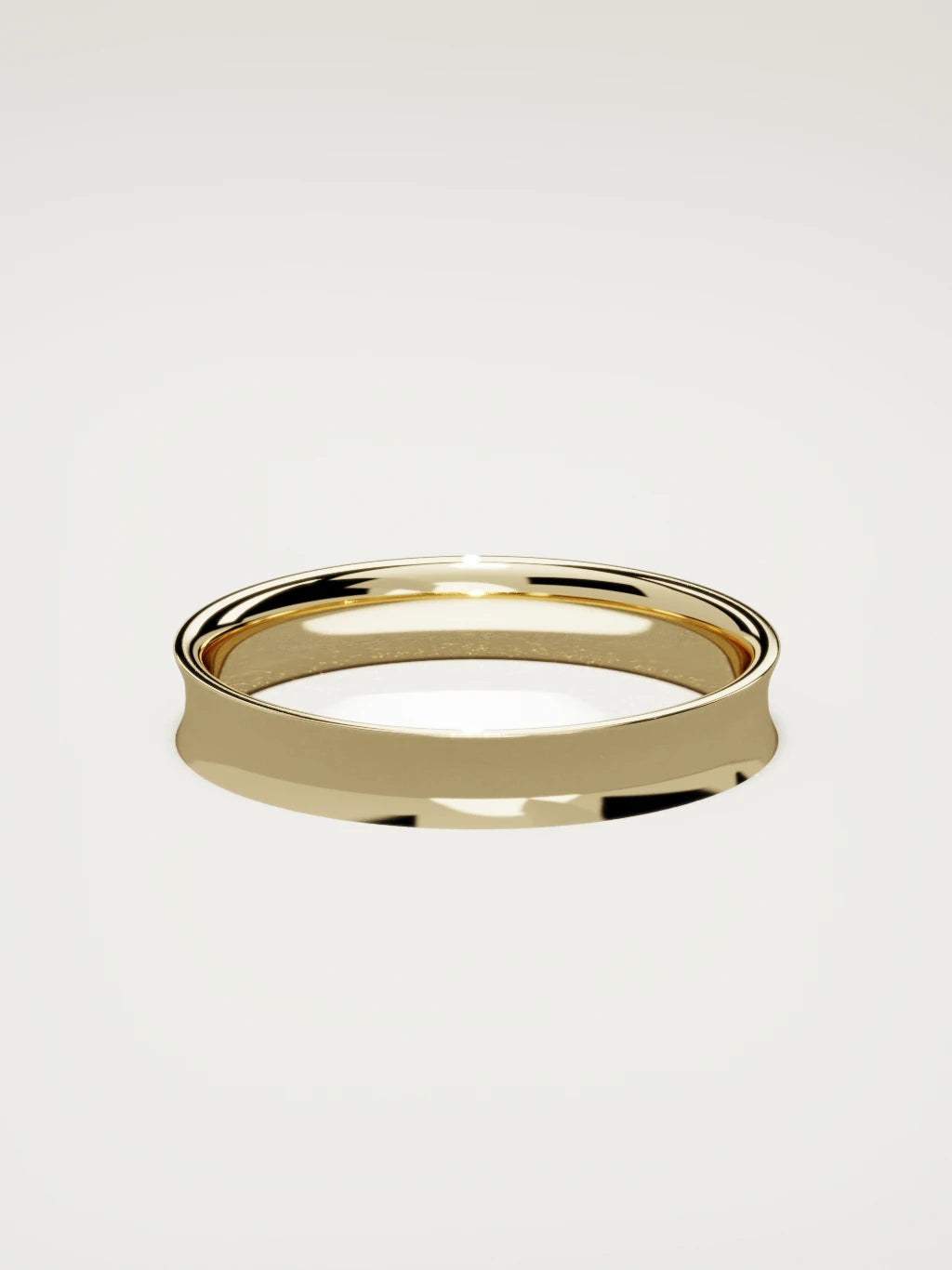 The Calma comfort-fit flat men's wedding band in 14K yellow gold, 4 mm, back view