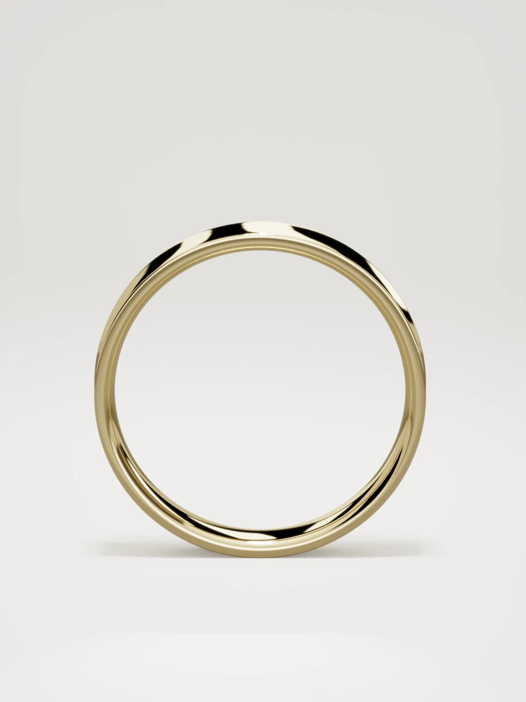 The Calma comfort-fit flat men's wedding band in 14K yellow gold, 4 mm, standing front view
