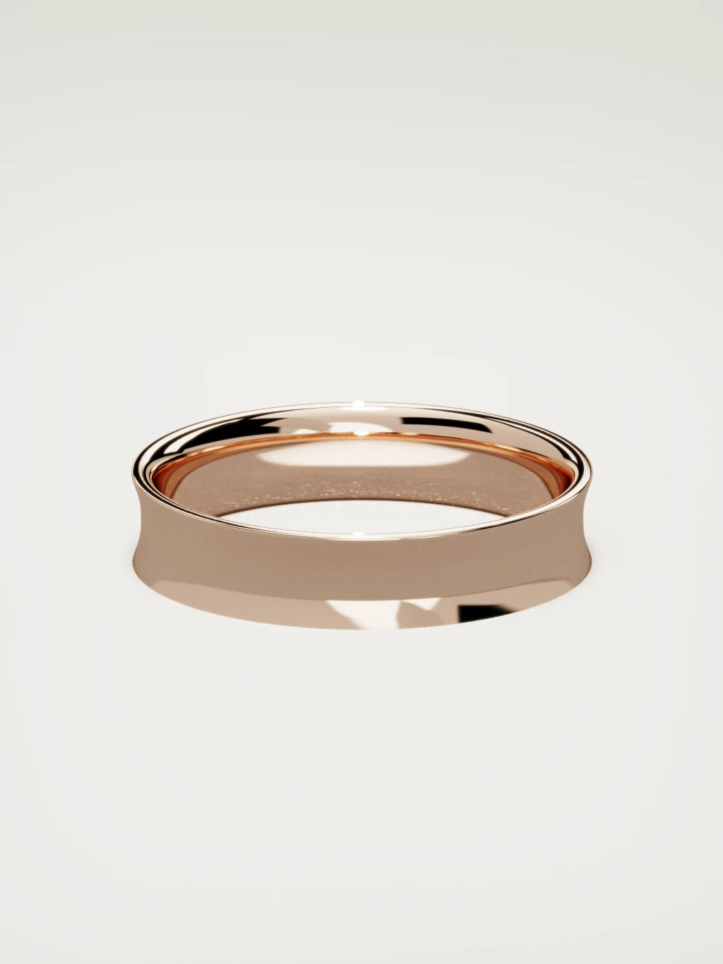 The Calma comfort-fit flat men's wedding band in 14K rose gold, 5 mm, back view
