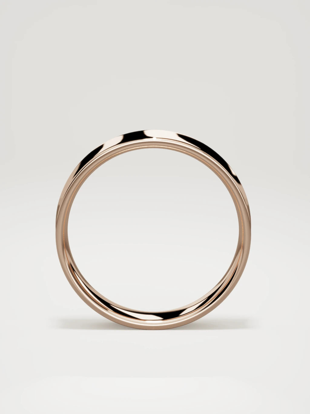 The Calma comfort-fit flat men's wedding band in 14K rose gold, 5 mm, standing front view