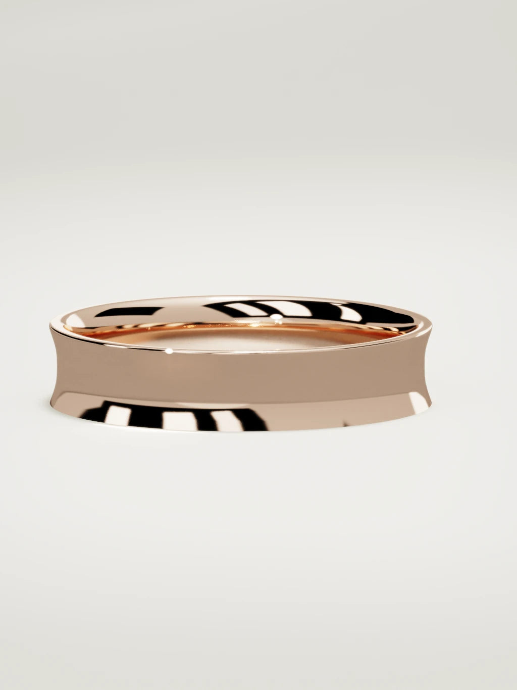 The Calma comfort-fit flat men's wedding band in 14K rose gold, 5 mm, three-quarter view