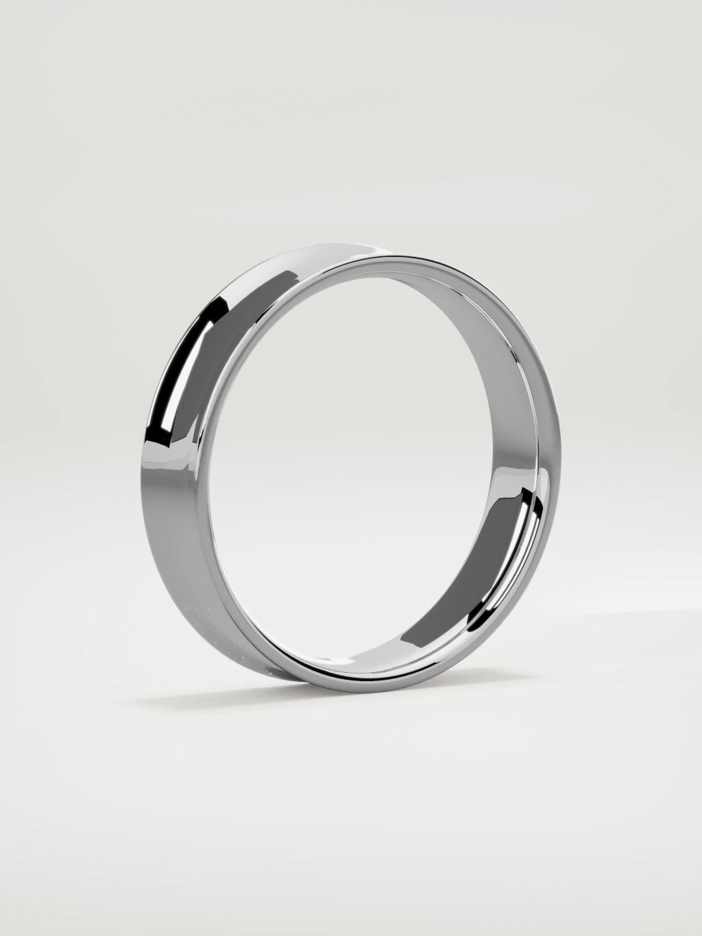 The Calma comfort-fit flat men's wedding band in 14K white gold, 5 mm, standing three-quarter view