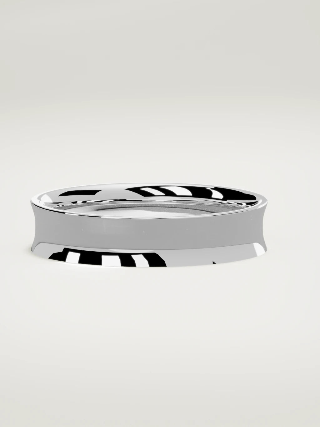 The Calma comfort-fit flat men's wedding band in 14K white gold, 5 mm, three-quarter view