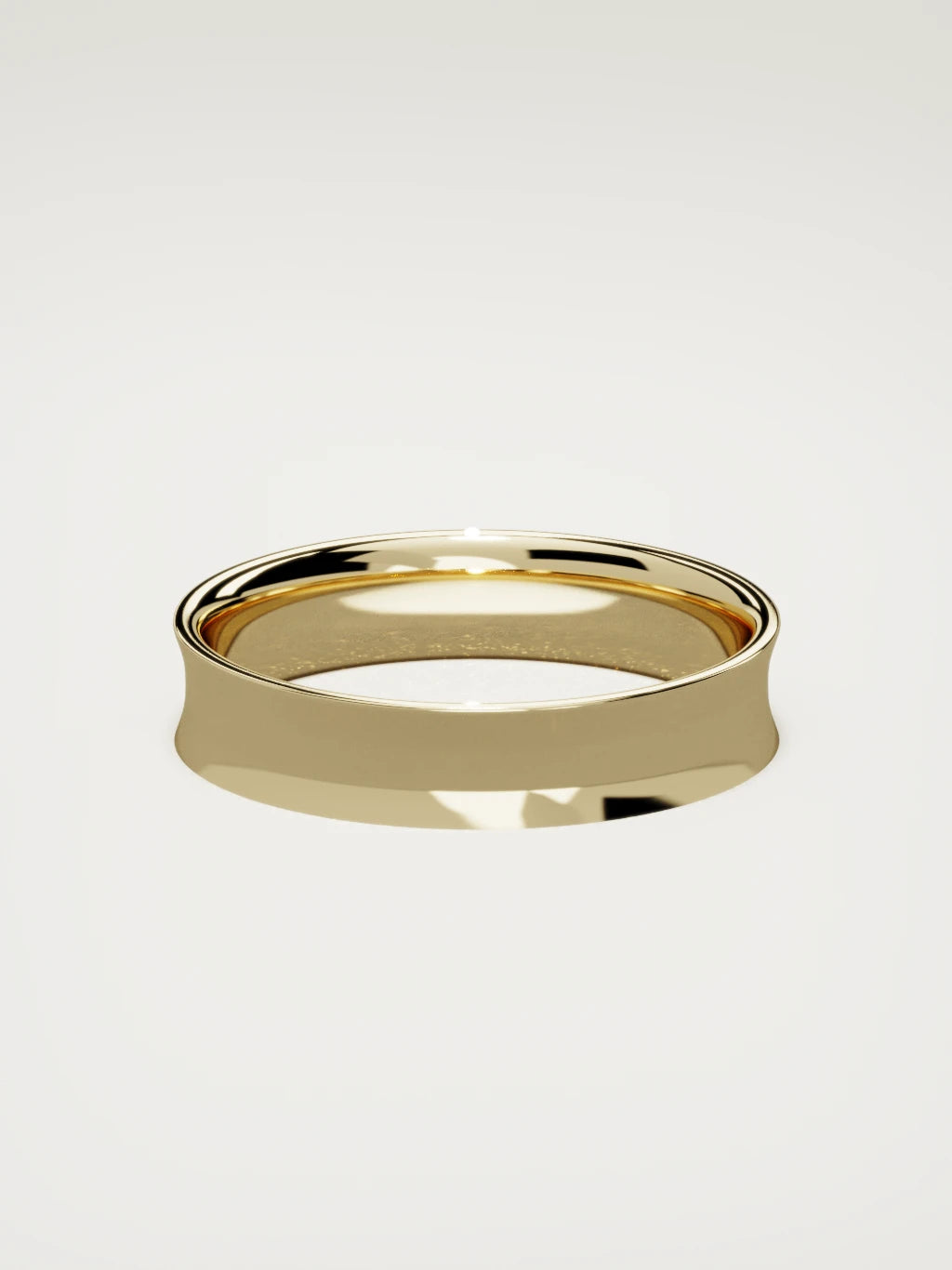 The Calma comfort-fit flat men's wedding band in 14K yellow gold, 5 mm, back view