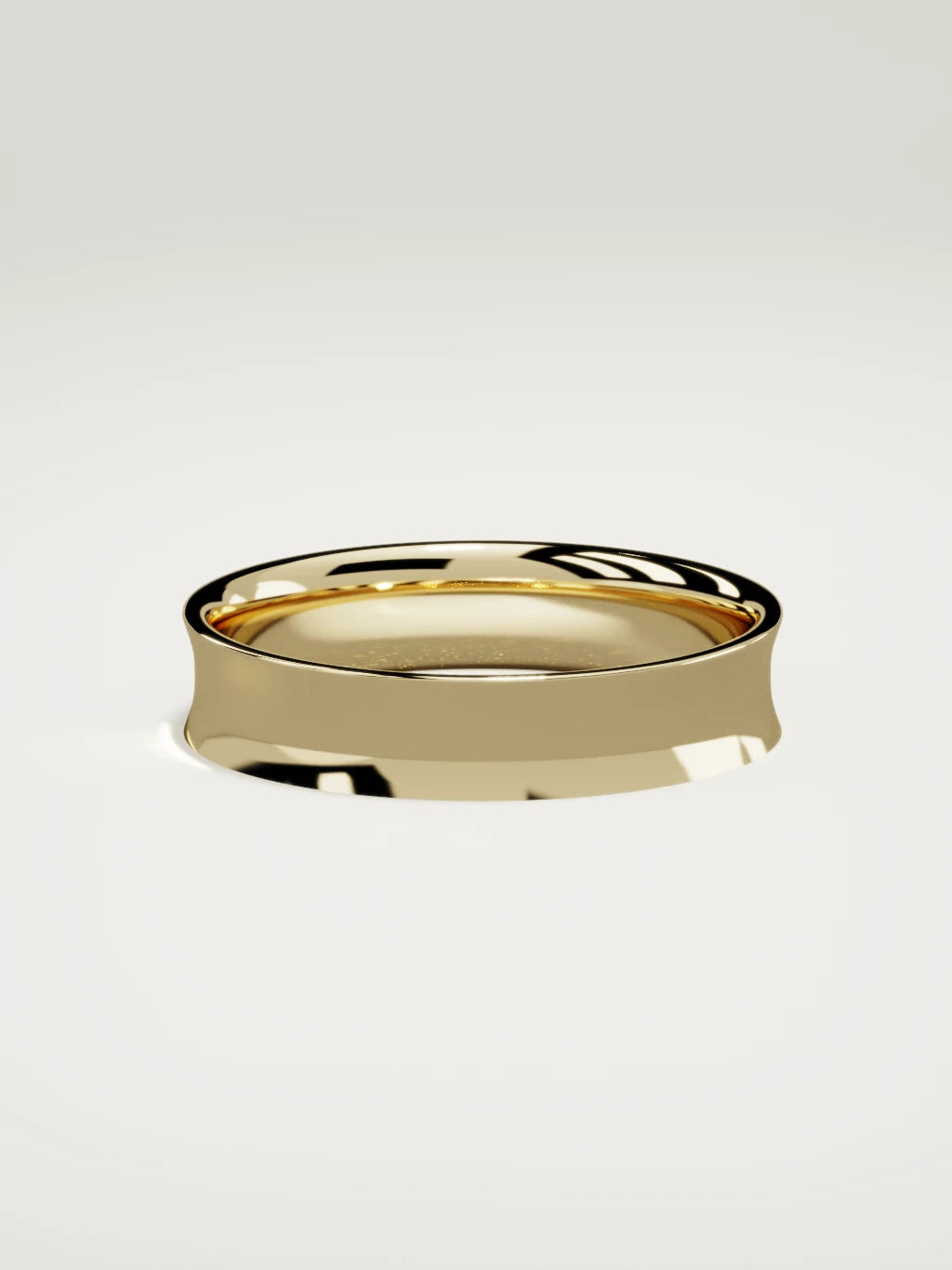 The Calma comfort-fit flat men's wedding band in 14K yellow gold, 5 mm, side view