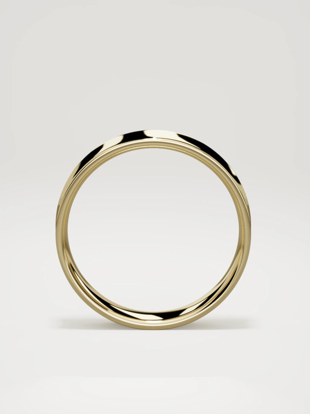 The Calma comfort-fit flat men's wedding band in 14K yellow gold, 5 mm, standing front view