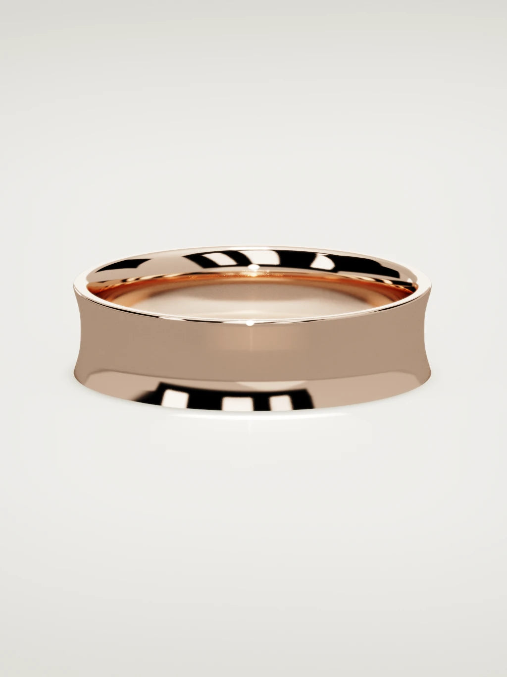 The Calma comfort-fit flat men's wedding band in 14K rose gold, 6 mm, front view