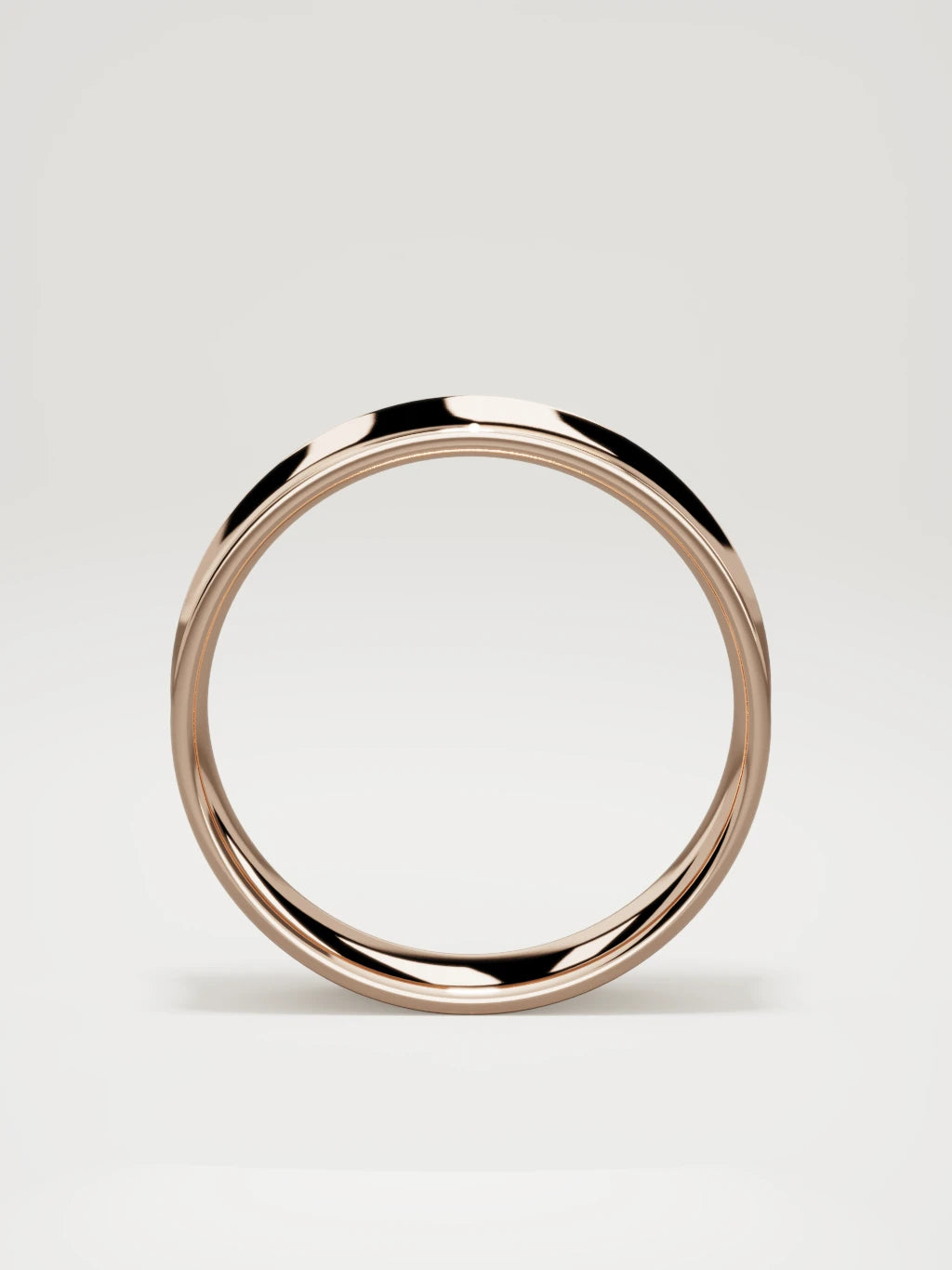 The Calma comfort-fit flat men's wedding band in 14K rose gold, 6 mm, standing front view