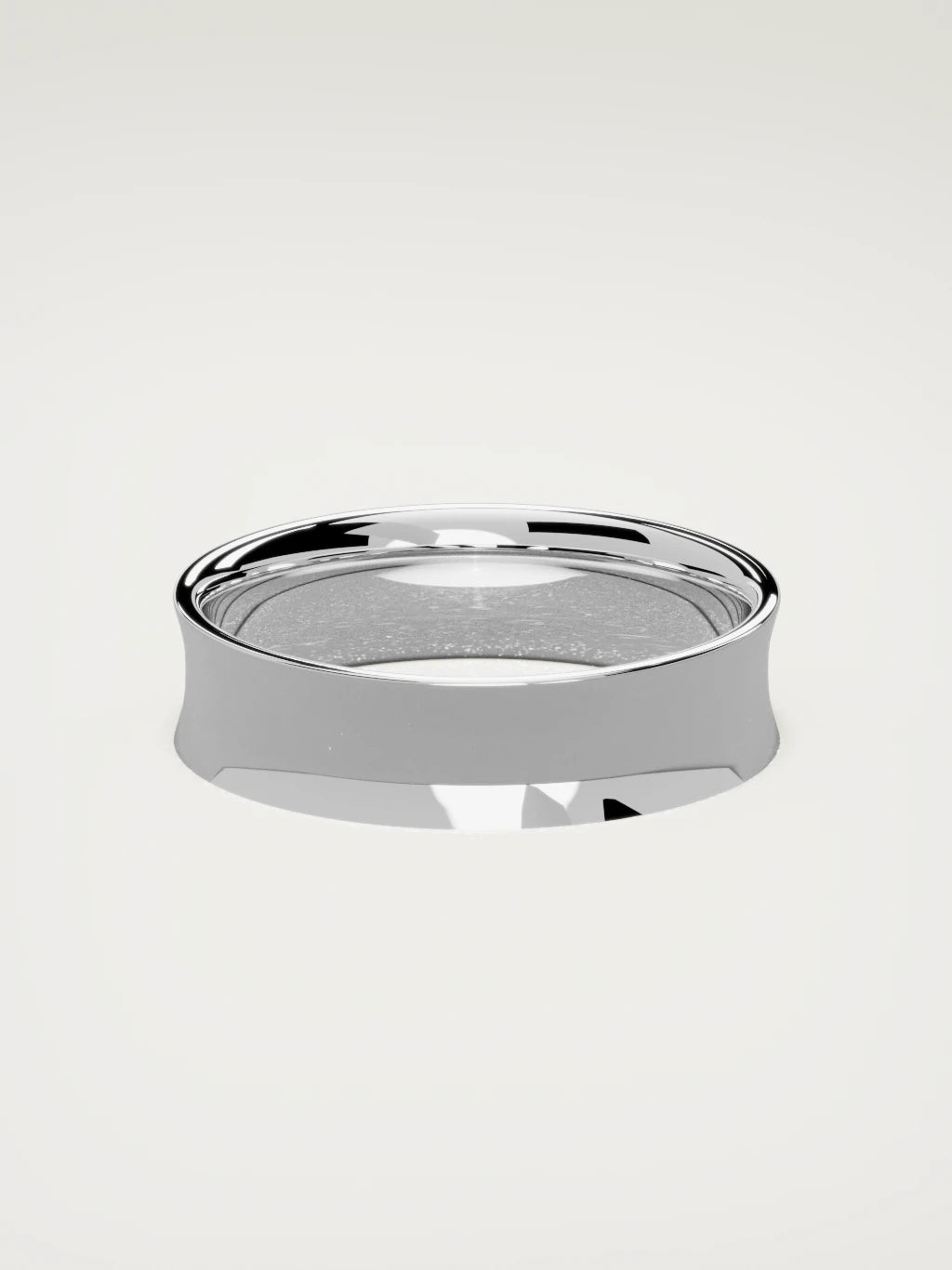 The Calma comfort-fit flat men's wedding band in 14K white gold, 6 mm, back view