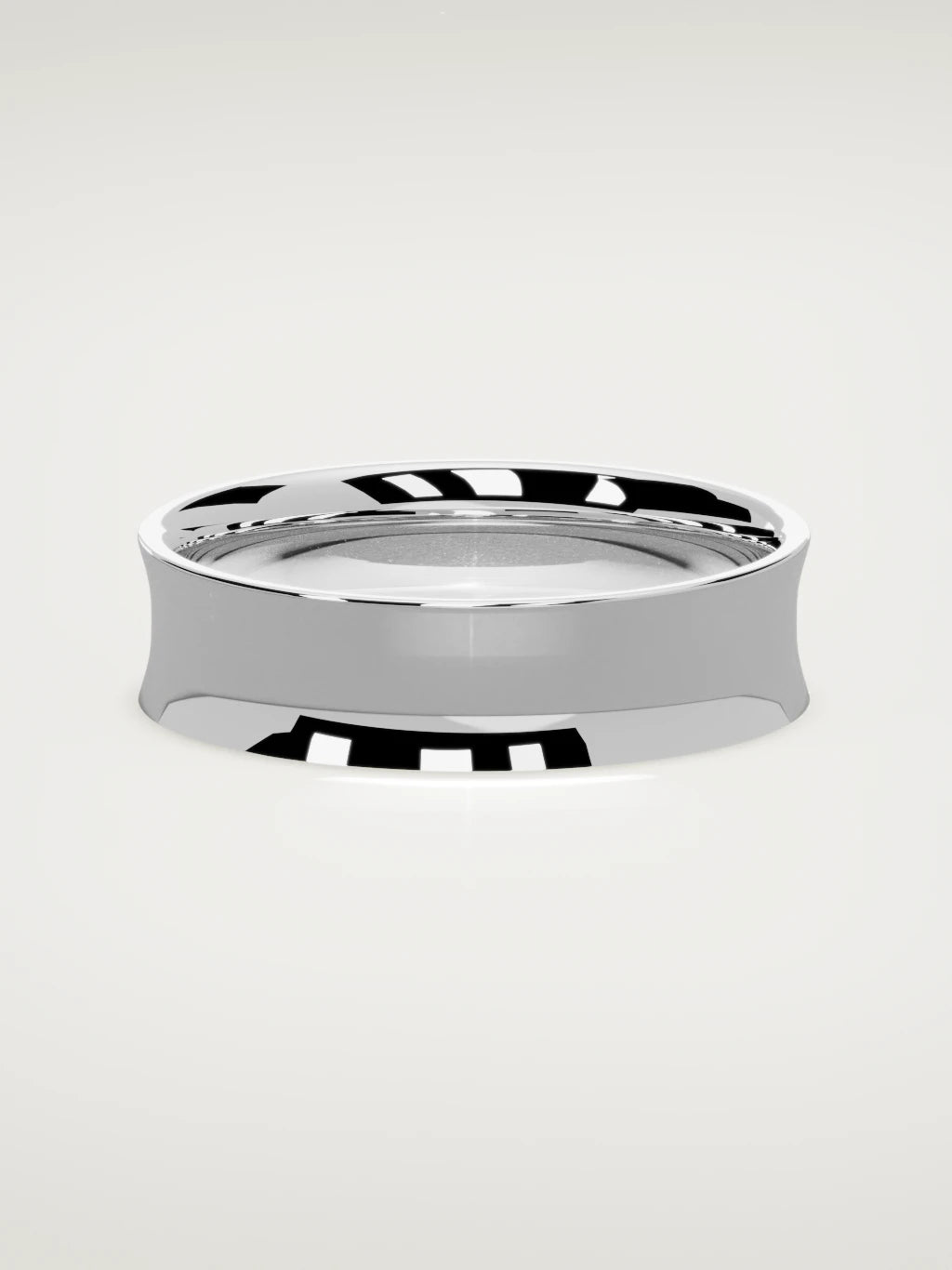 The Calma comfort-fit flat men's wedding band in 14K white gold, 6 mm, front view