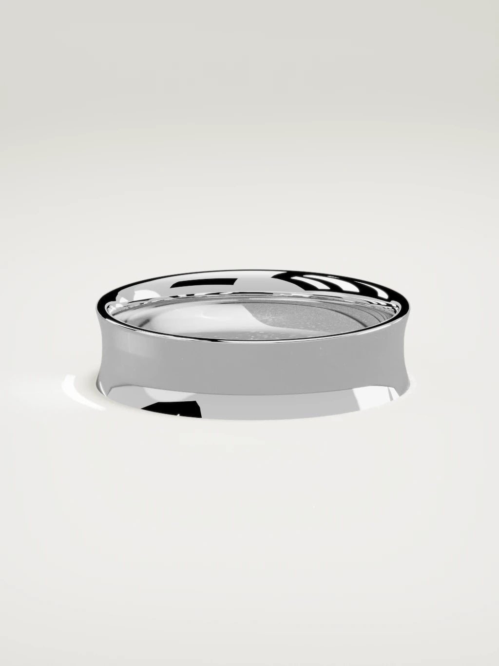 The Calma comfort-fit flat men's wedding band in 14K white gold, 6 mm, side view