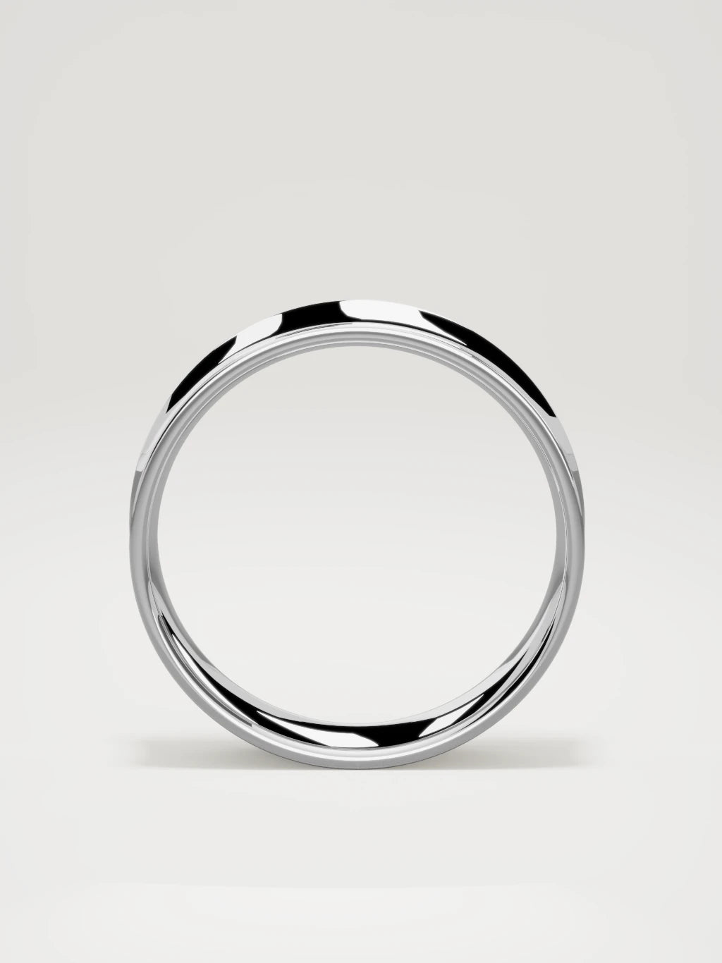 The Calma comfort-fit flat men's wedding band in 14K white gold, 6 mm, standing front view
