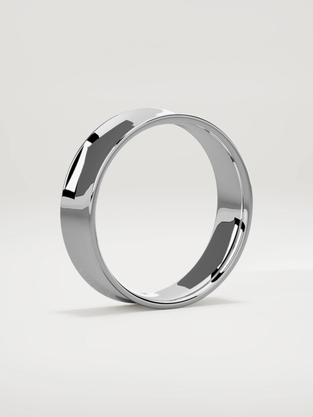 The Calma comfort-fit flat men's wedding band in 14K white gold, 6 mm, standing three-quarter view