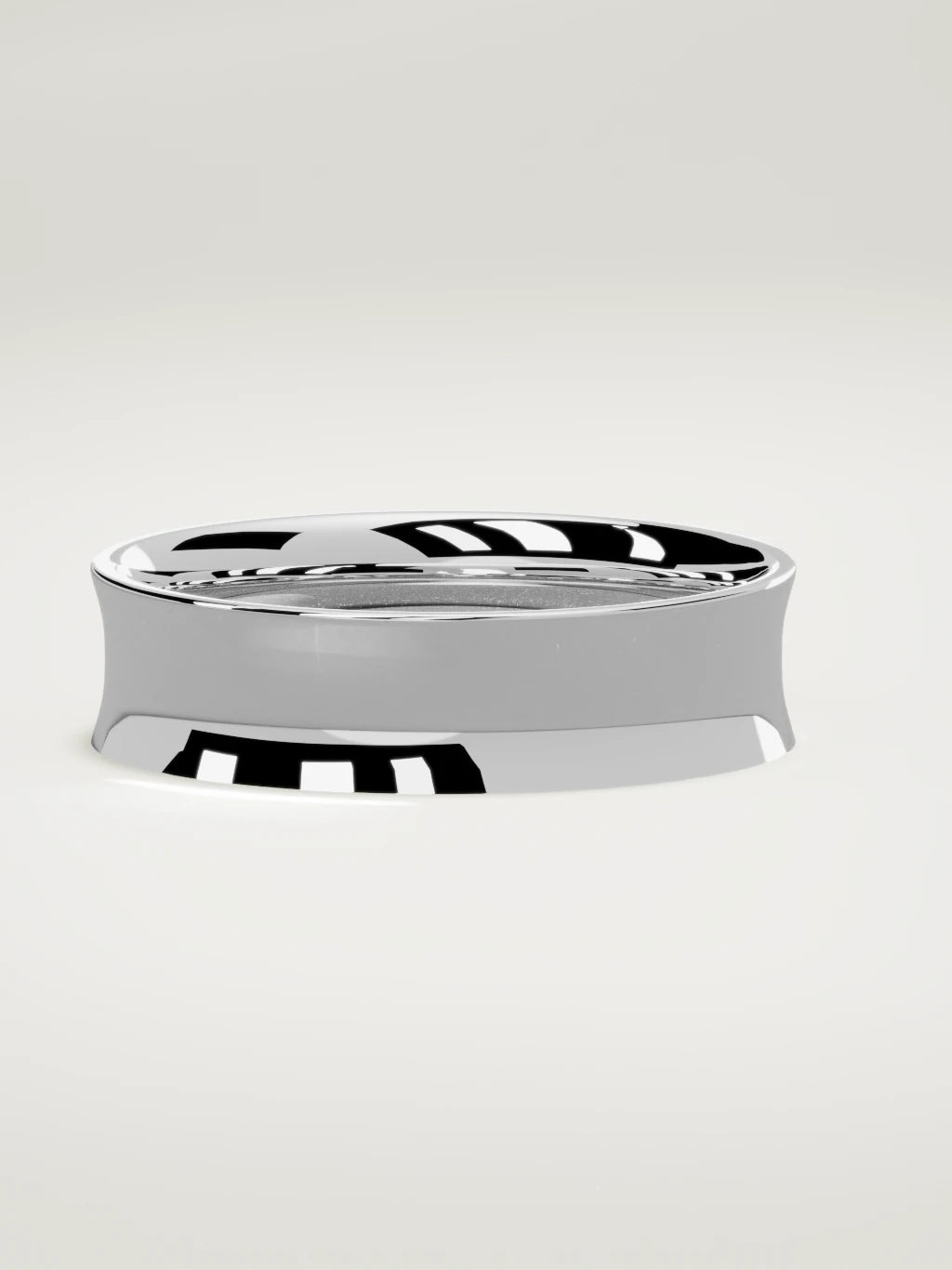 The Calma comfort-fit flat men's wedding band in 14K white gold, 6 mm, three-quarter view
