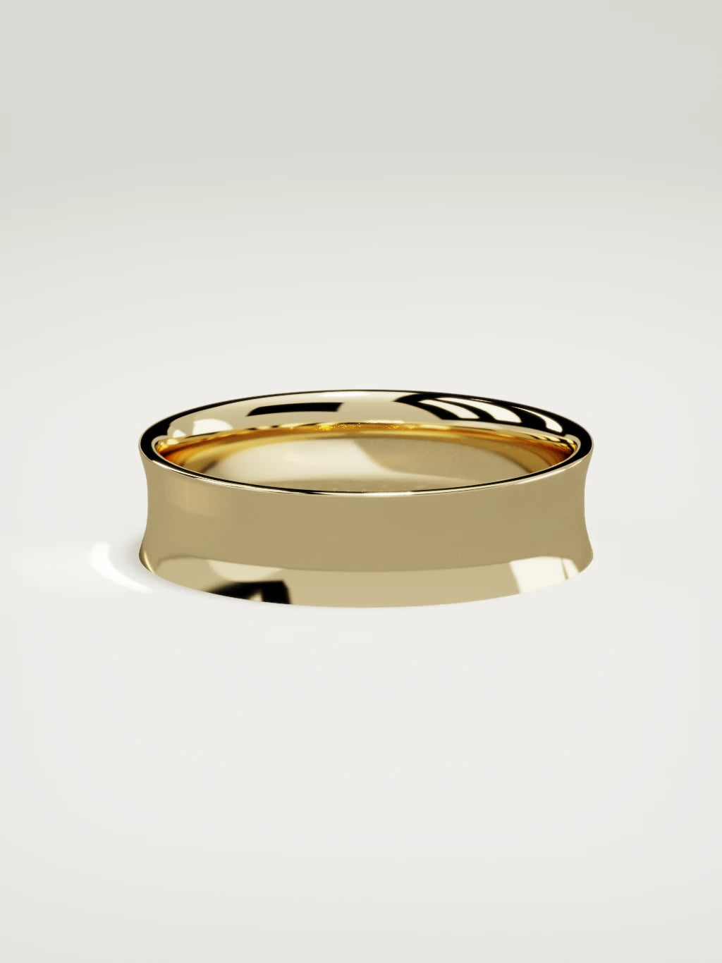 The Calma comfort-fit flat men's wedding band in 14K yellow gold, 6 mm, side view