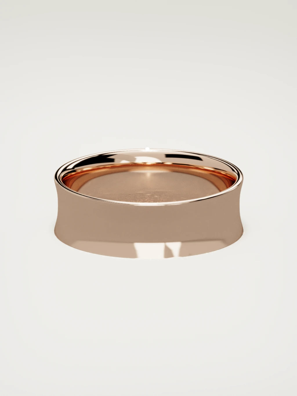 The Calma comfort-fit flat men's wedding band in 14K rose gold, 7 mm, back view
