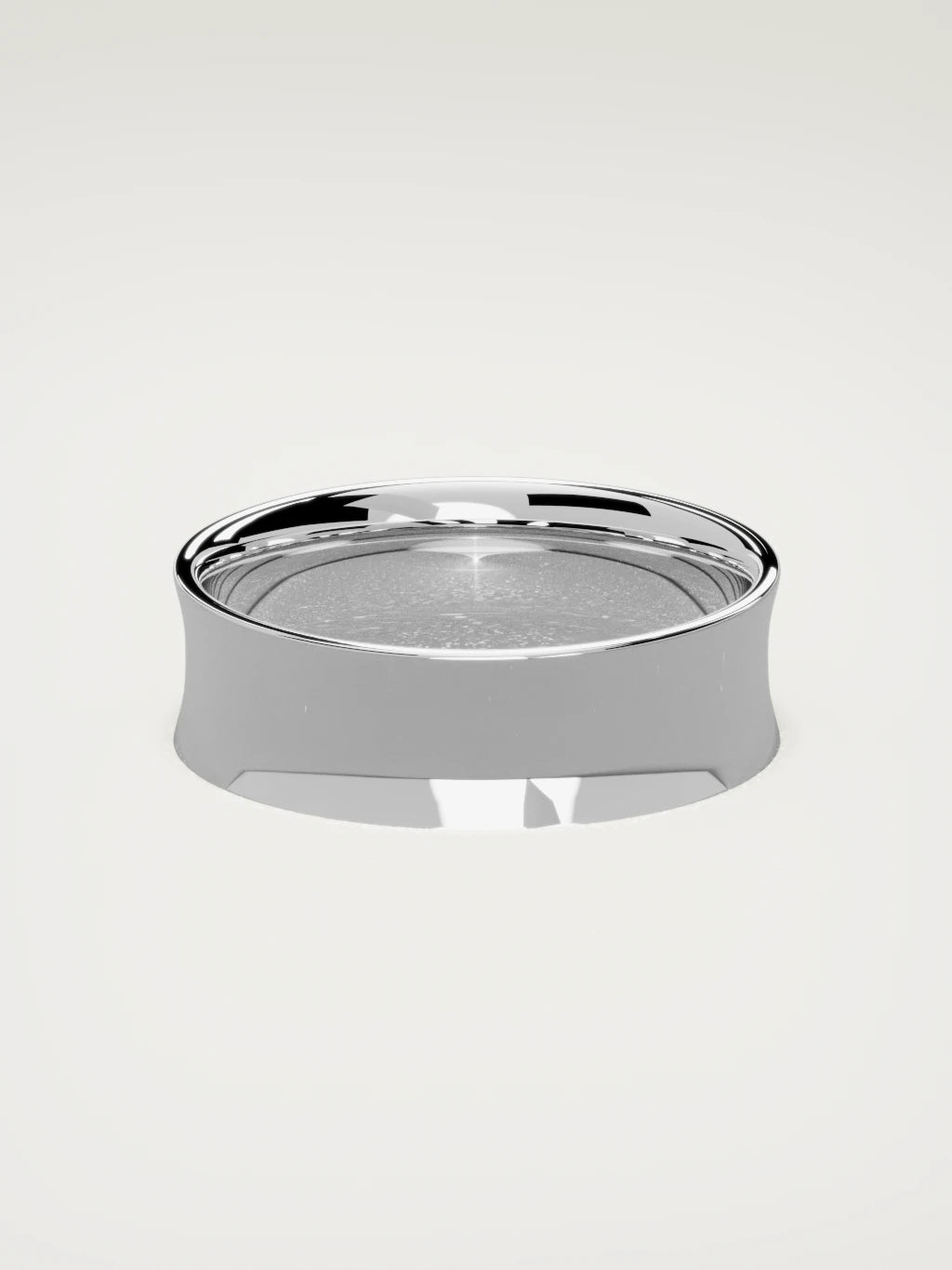 The Calma comfort-fit flat men's wedding band in 14K white gold, 7 mm, back view