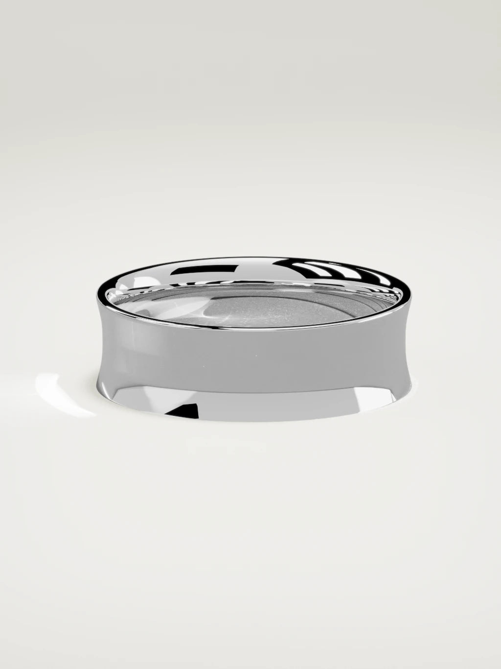 The Calma comfort-fit flat men's wedding band in 14K white gold, 7 mm, side view