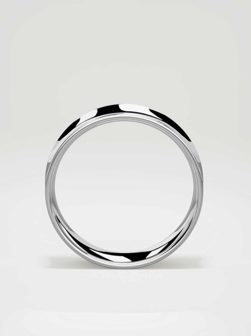 The Calma comfort-fit flat men's wedding band in 14K white gold, 7 mm, standing front view
