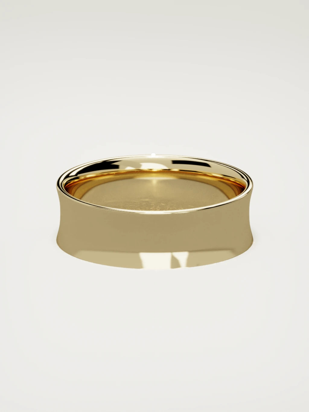 The Calma comfort-fit flat men's wedding band in 14K yellow gold, 7 mm, back view