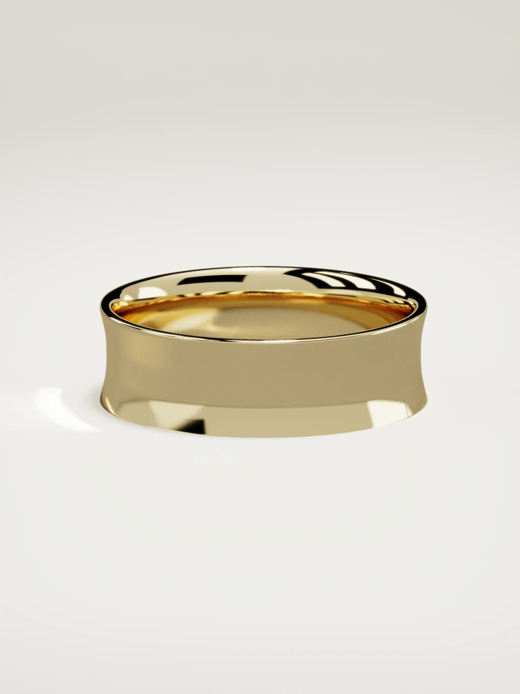 The Calma comfort-fit flat men's wedding band in 14K yellow gold, 7 mm, side view