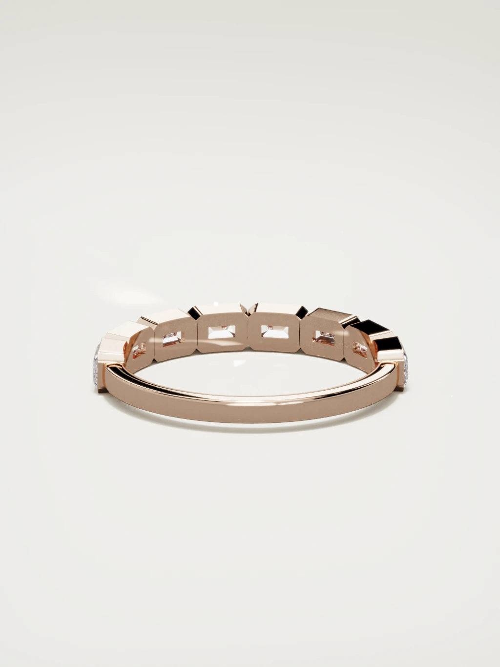 The Cristal east-west bezel emerald-cut band in 14K rose gold, back view