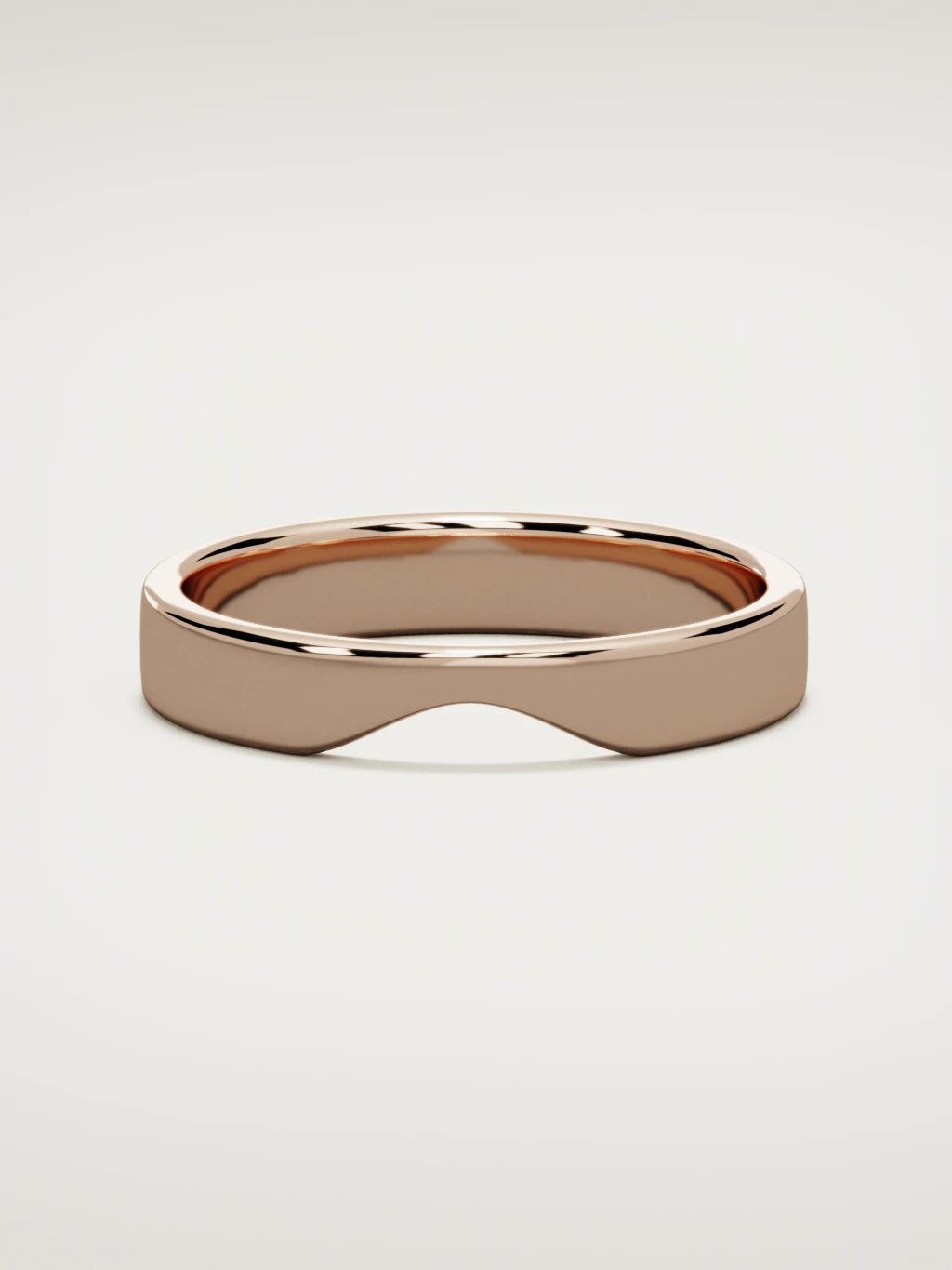 The Cuna wide notched contour wedding band in 14K rose gold, front view