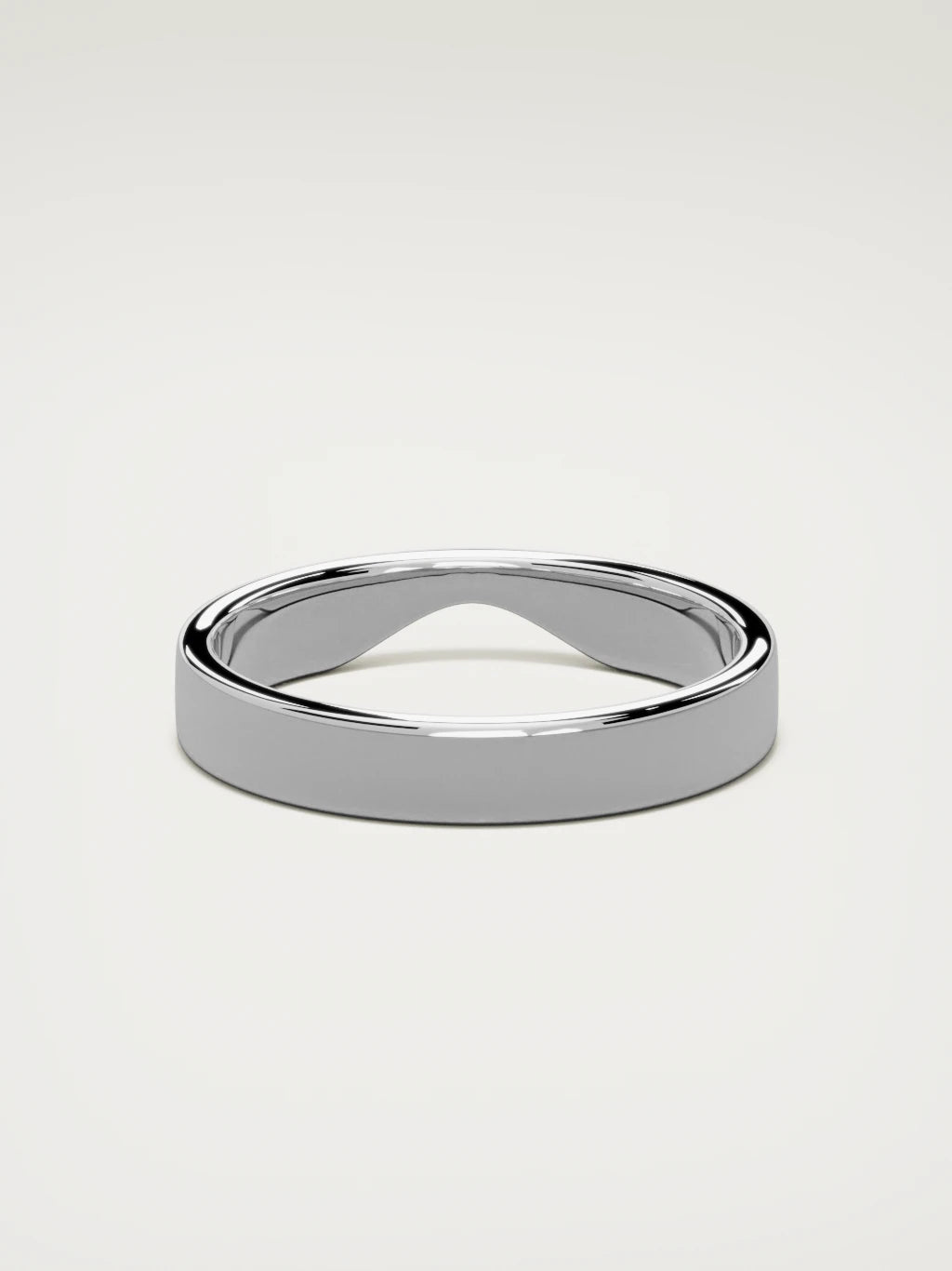 The Cuna wide notched contour wedding band in 14K white gold, back view