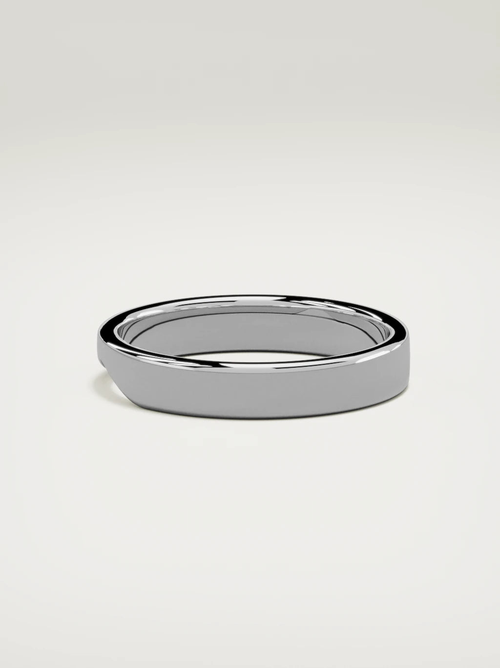 The Cuna wide notched contour wedding band in 14K white gold, side view