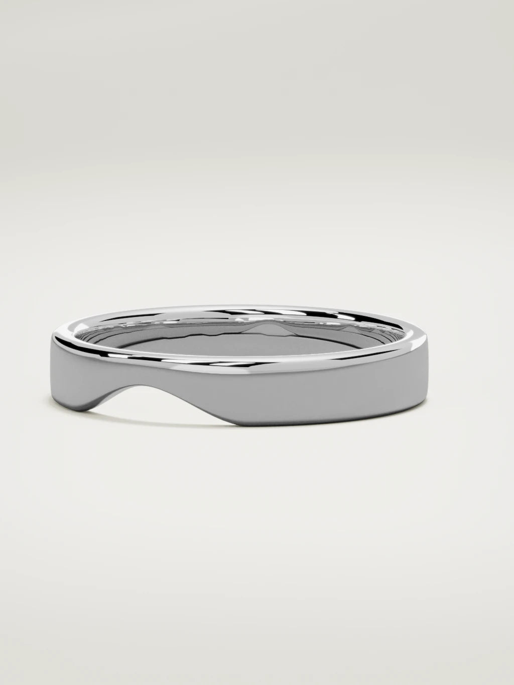 The Cuna wide notched contour wedding band in 14K white gold, three-quarter view