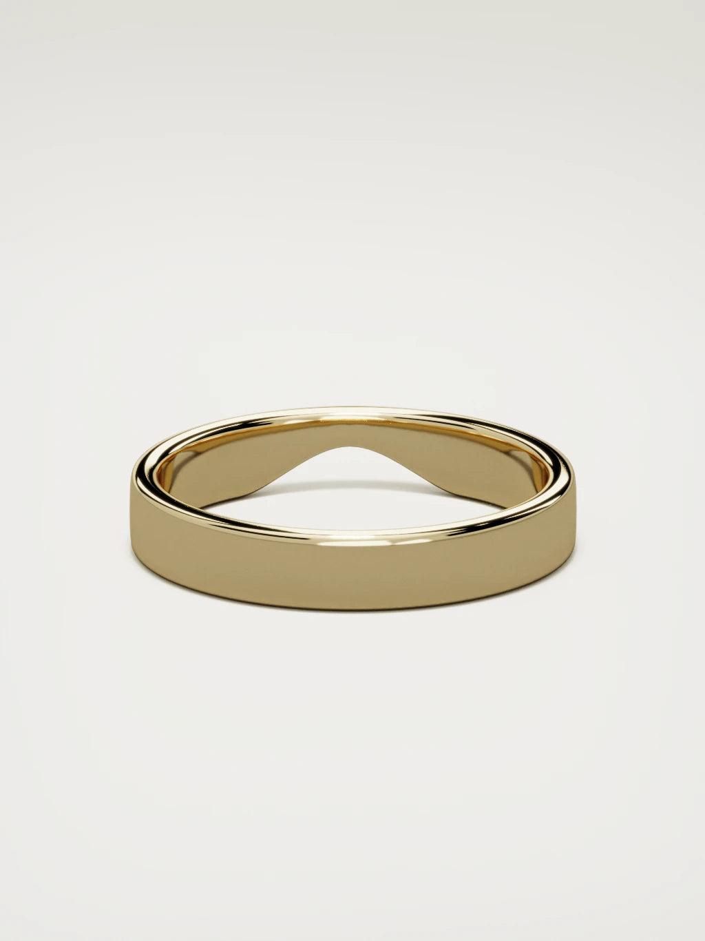 The Cuna wide notched contour wedding band in 14K yellow gold, back view