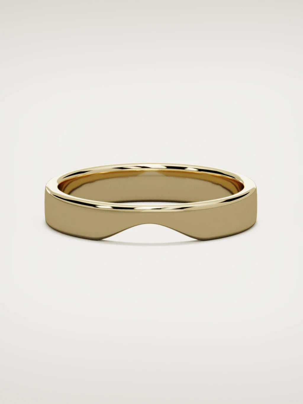 The Cuna wide notched contour wedding band in 14K yellow gold, front view