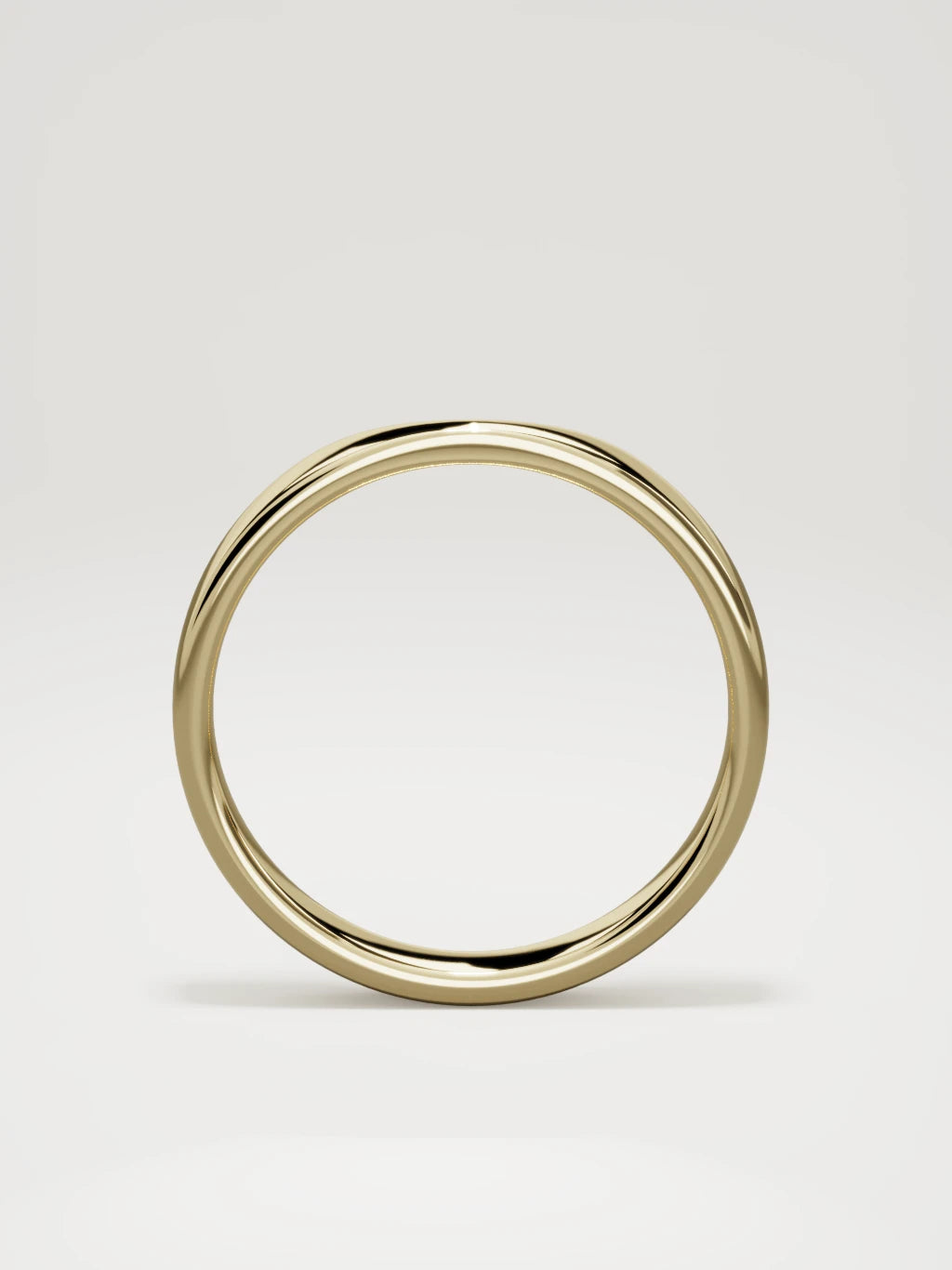 The Cuna wide notched contour wedding band in 14K yellow gold, standing front view