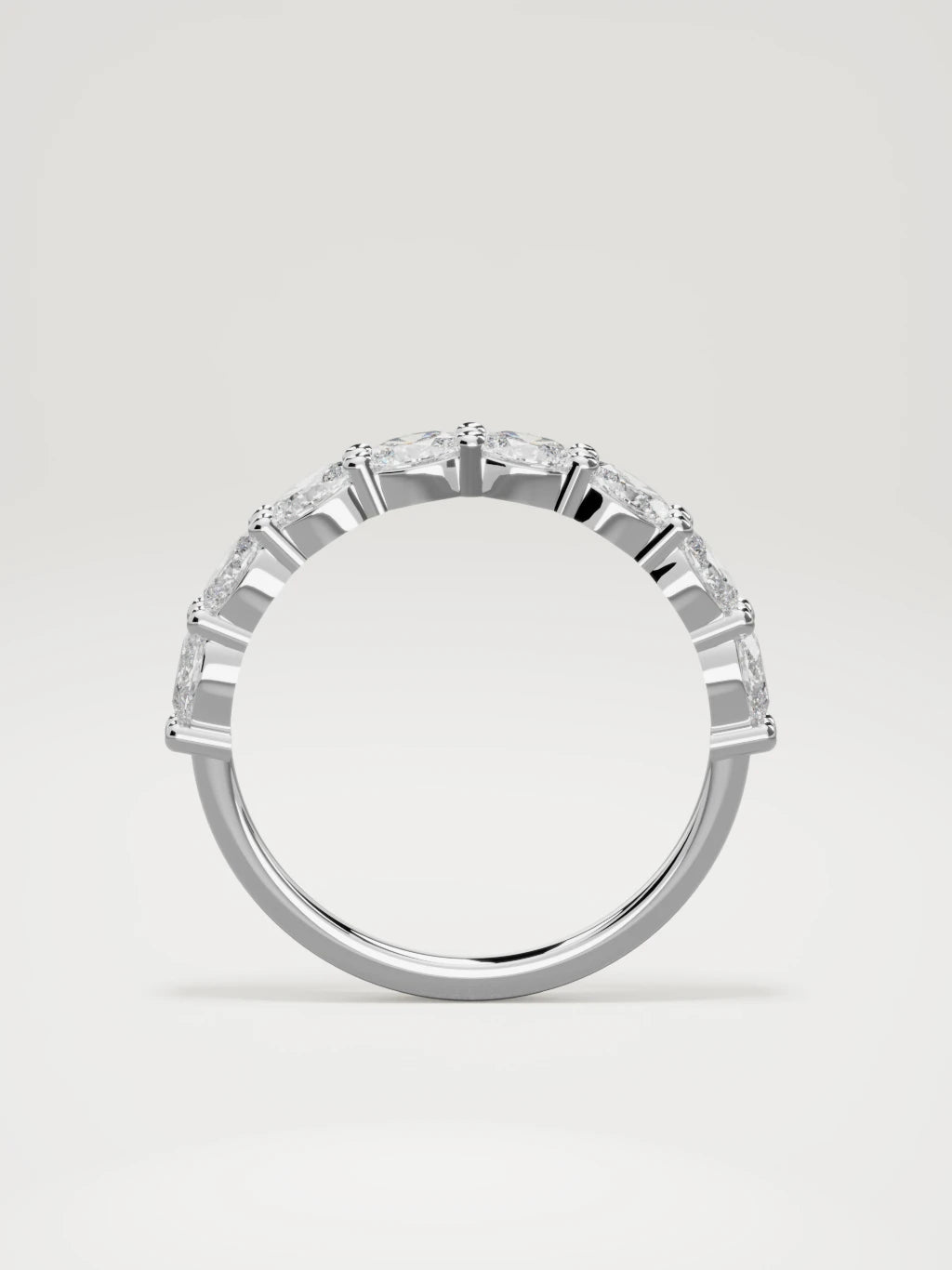 The Dama east-west oval half eternity band in 14K white gold, standing front view