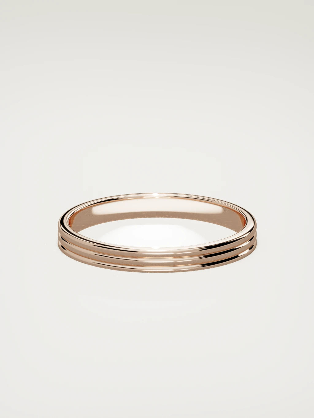 The Doble double-groove men's wedding band in 14K rose gold, 3 mm, back view
