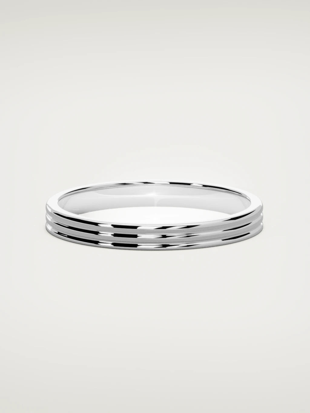 The Doble double-groove men's wedding band in 14K white gold, 3 mm, front view