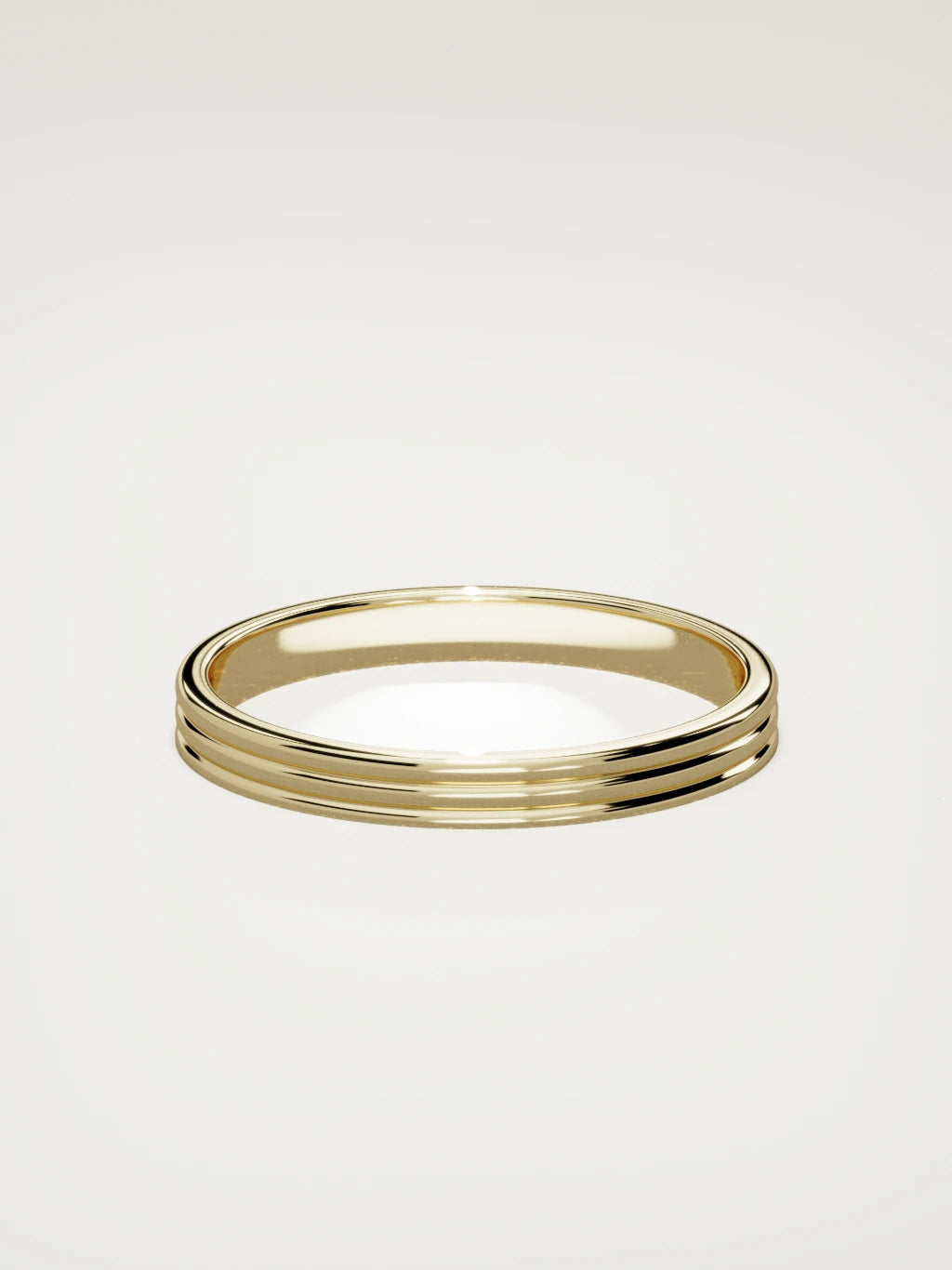The Doble double-groove men's wedding band in 14K yellow gold, 3 mm, back view