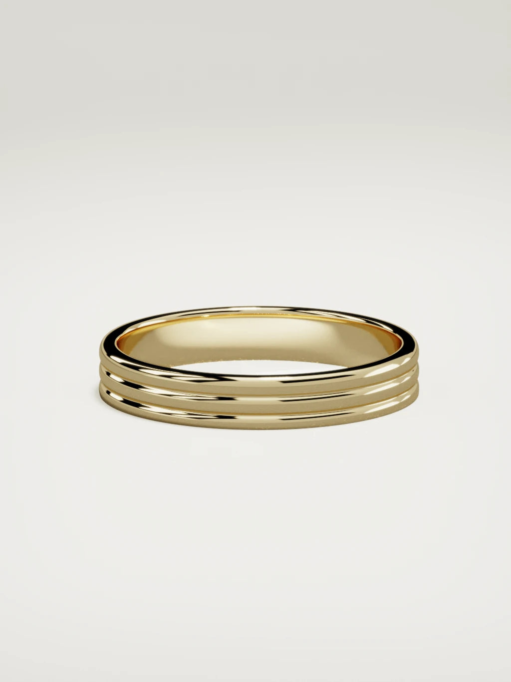 The Doble double-groove men's wedding band in 14K yellow gold, 4 mm, side view