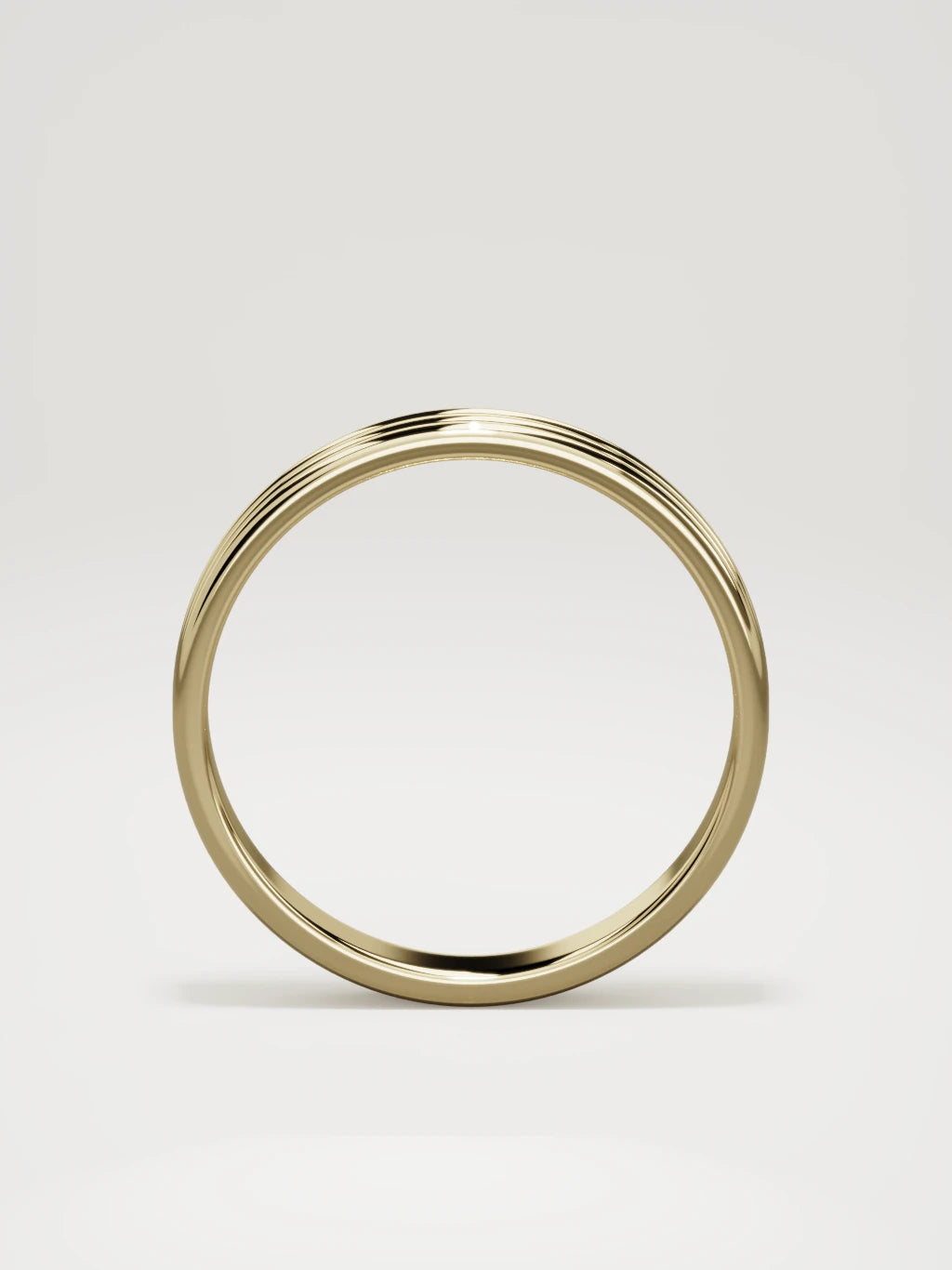 The Doble double-groove men's wedding band in 14K yellow gold, 4 mm, standing front view