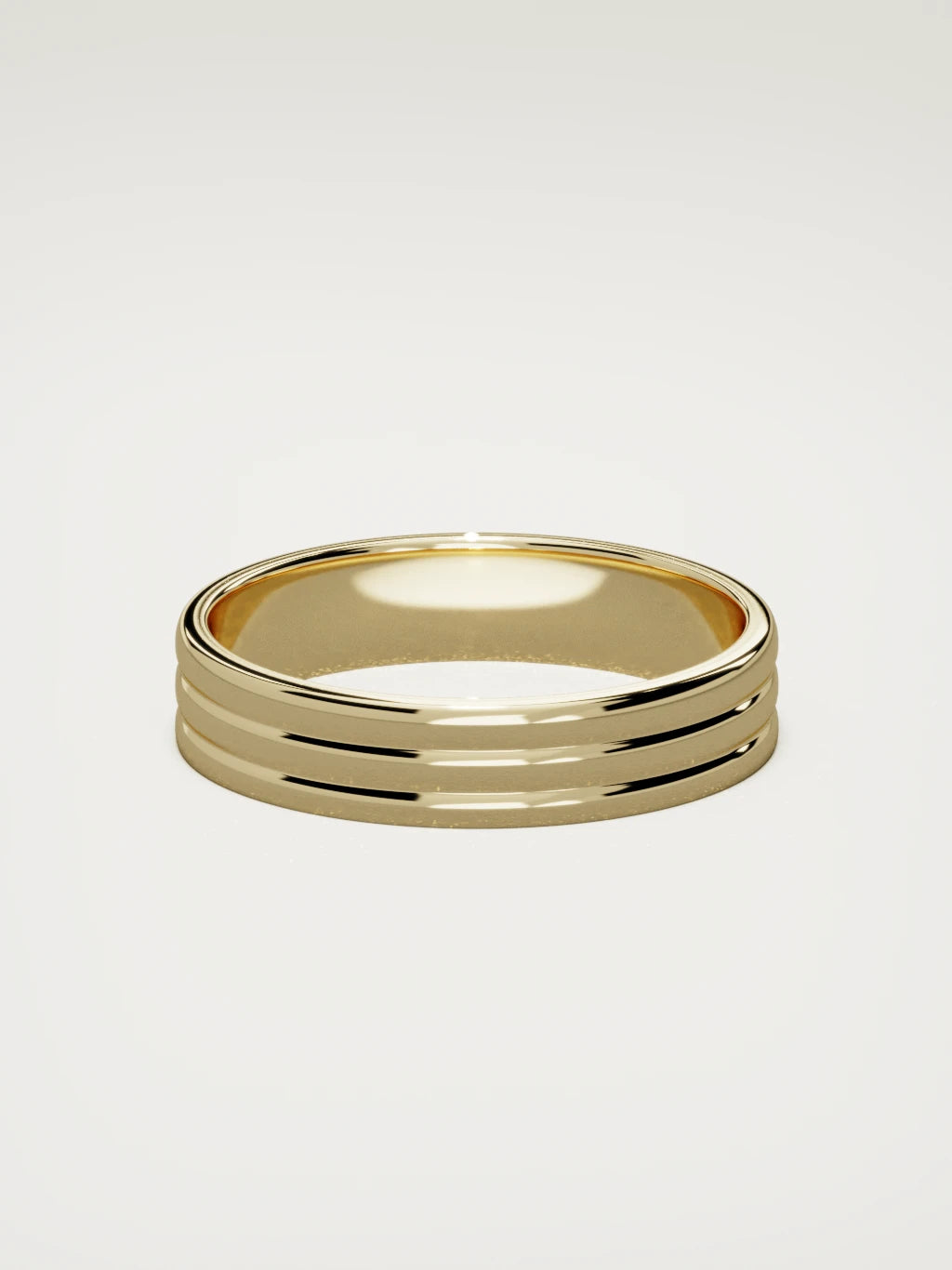 The Doble double-groove men's wedding band in 14K yellow gold, 5 mm, back view