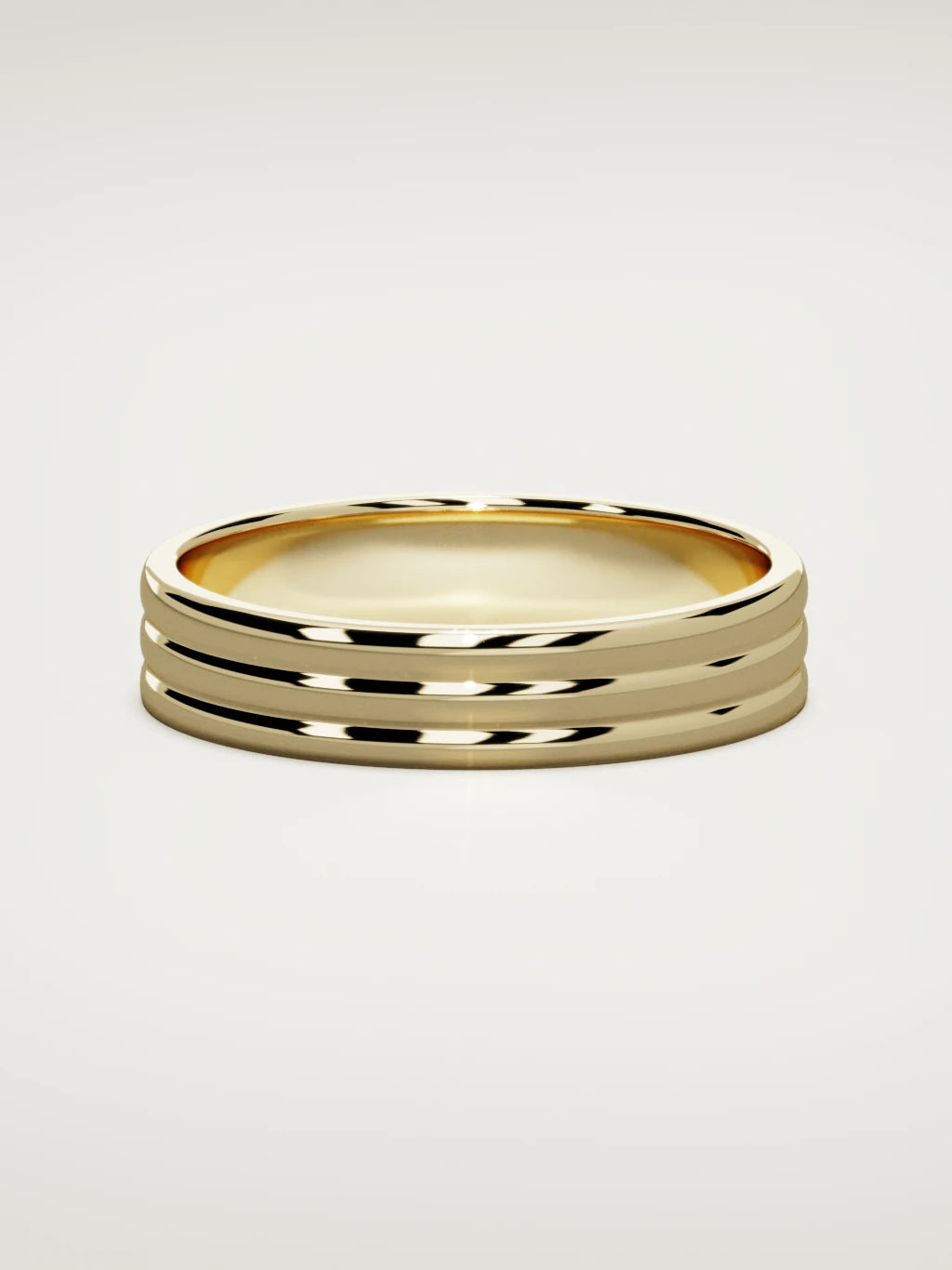 The Doble double-groove men's wedding band in 14K yellow gold, 5 mm, front view