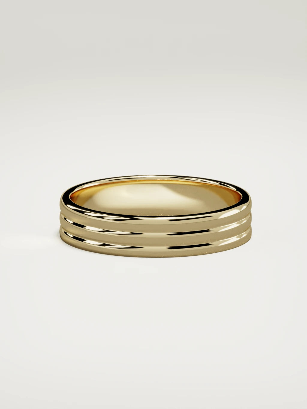 The Doble double-groove men's wedding band in 14K yellow gold, 5 mm, side view