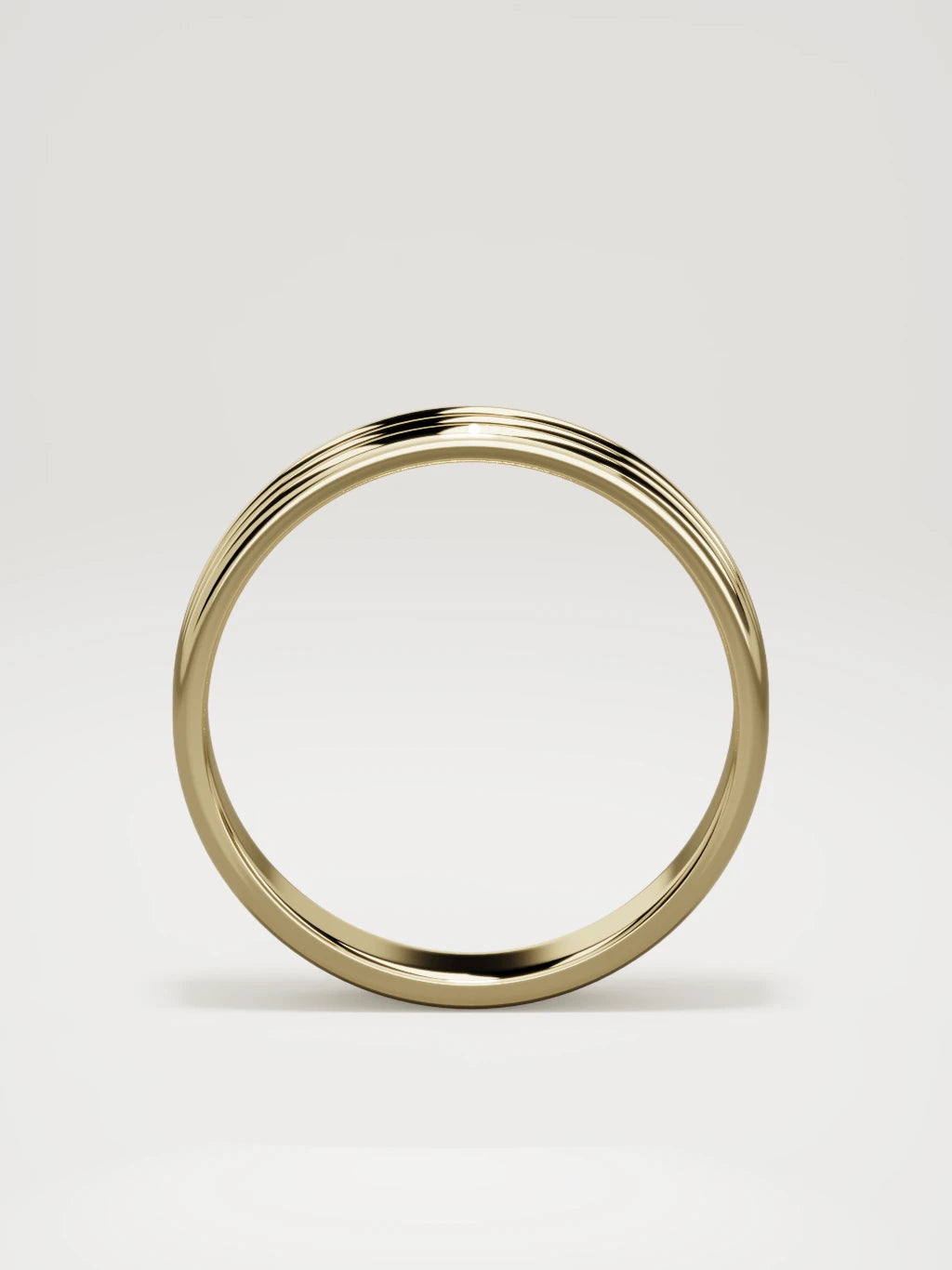 The Doble double-groove men's wedding band in 14K yellow gold, 5 mm, standing front view