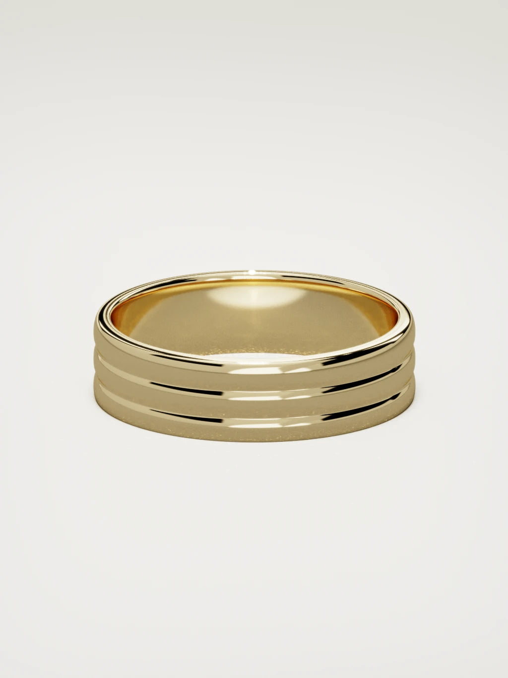 The Doble double-groove men's wedding band in 14K yellow gold, 6 mm, back view