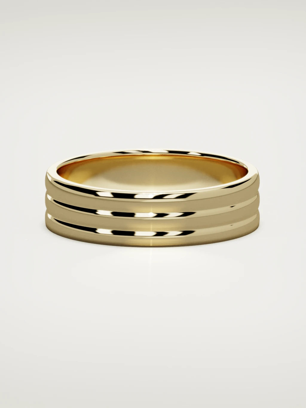 The Doble double-groove men's wedding band in 14K yellow gold, 6 mm, front view