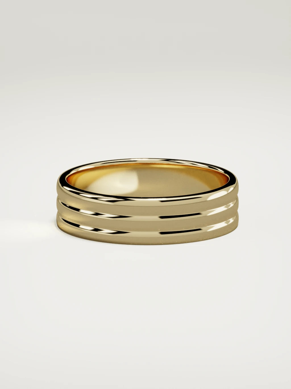 The Doble double-groove men's wedding band in 14K yellow gold, 6 mm, side view