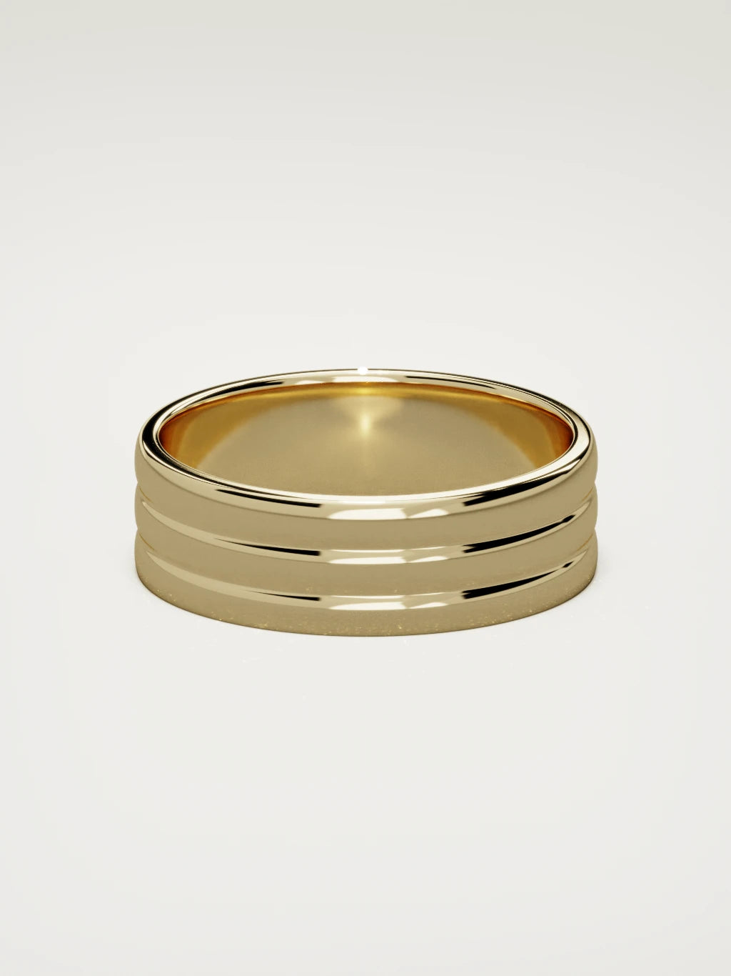 The Doble double-groove men's wedding band in 14K yellow gold, 7 mm, back view