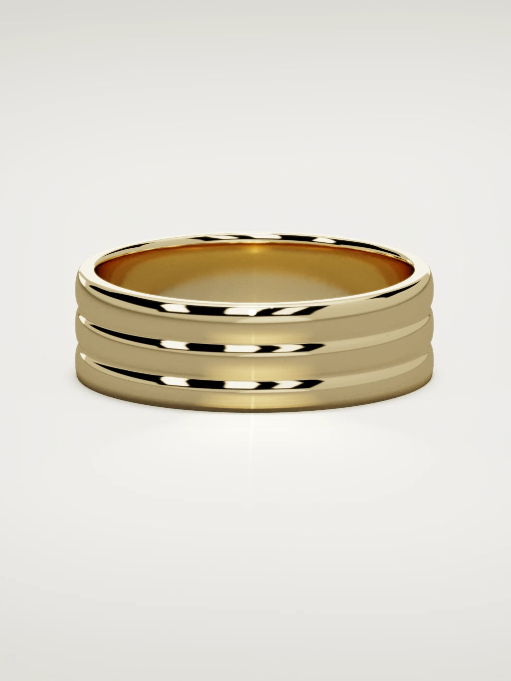 The Doble double-groove men's wedding band in 14K yellow gold, 7 mm, front view