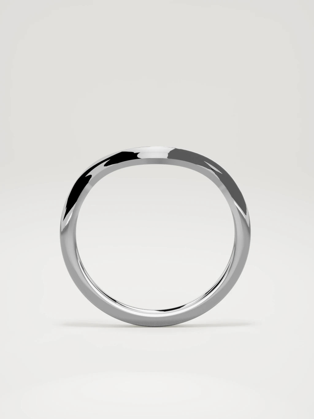 The Eco contour wedding band in 14K white gold, standing front view