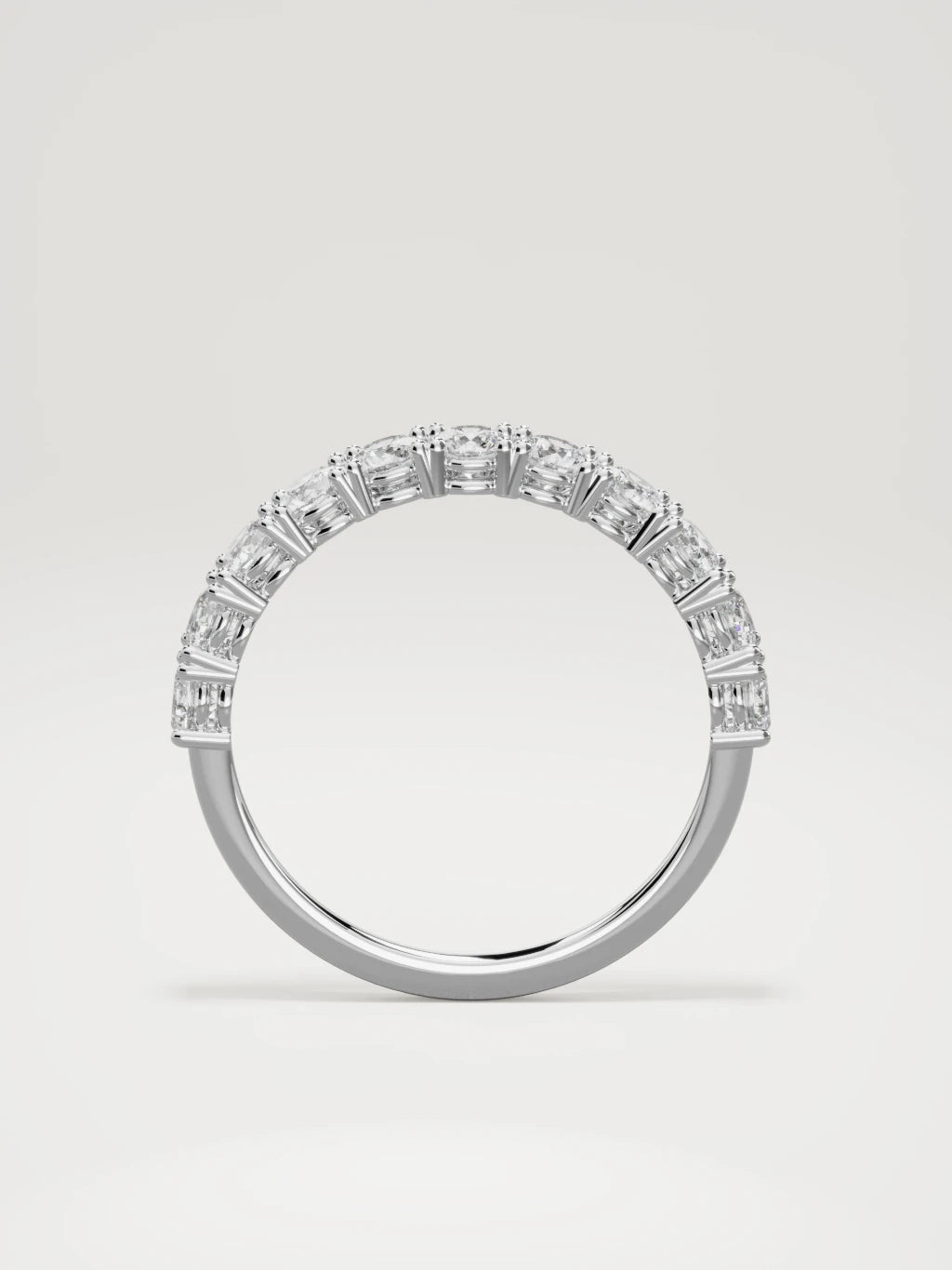 The Gloria open-prong half eternity band in 14K white gold, standing front view